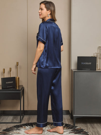 Ensemble de Pyjama en Pure Soie avec Passepoil 2Pcs