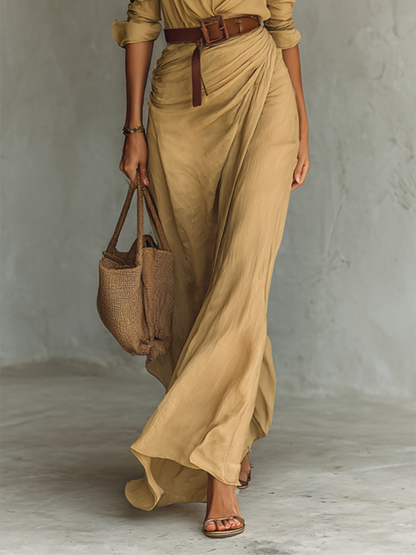 Caliane Maxi Dress™ – Elegantes Maxikleid mit Gürtel- und Kragendesign