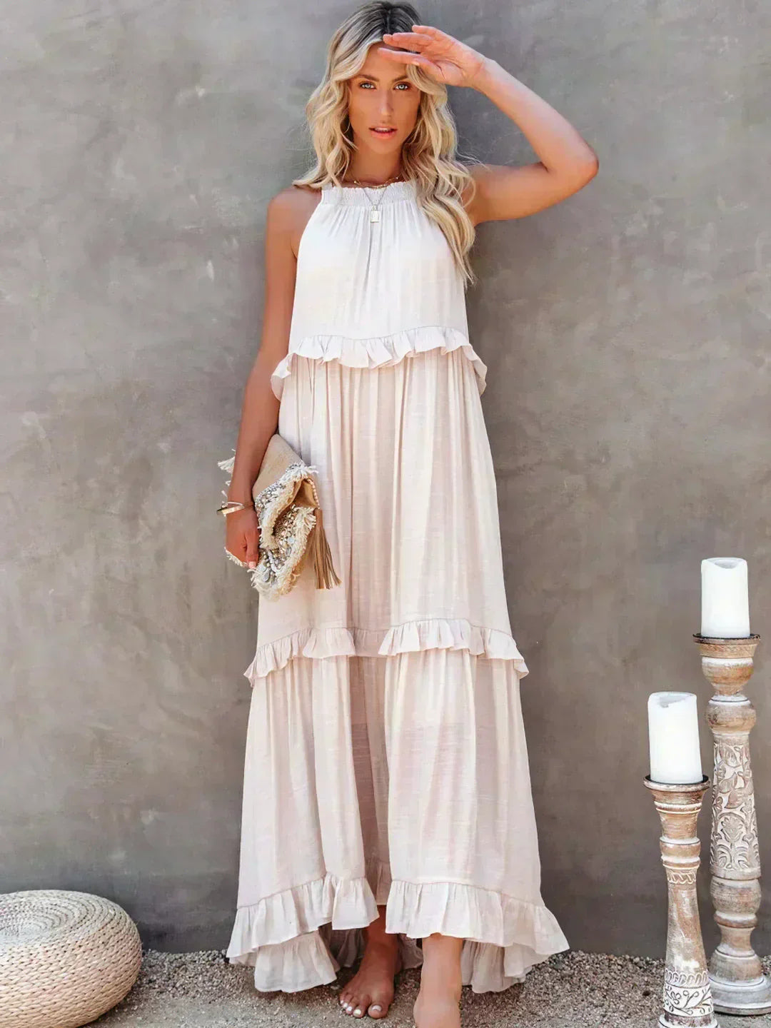 Delilah - Elegante Halterneck Jurk met Ruches