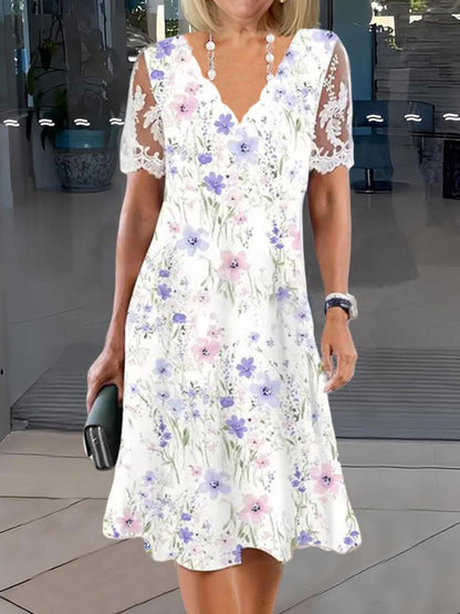 Harlyn - Zoete bloemenkanten patchwork-midi-jurk
