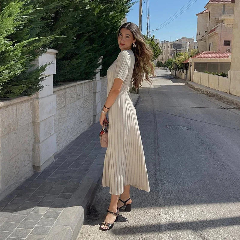 Angela | Effen gebreide maxi-jurk