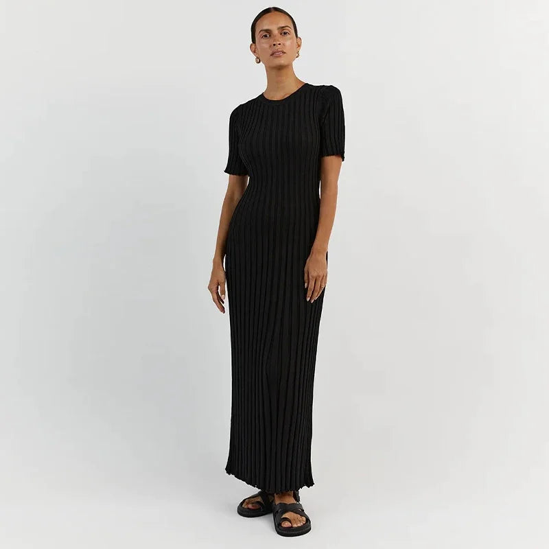Angela | Effen gebreide maxi-jurk