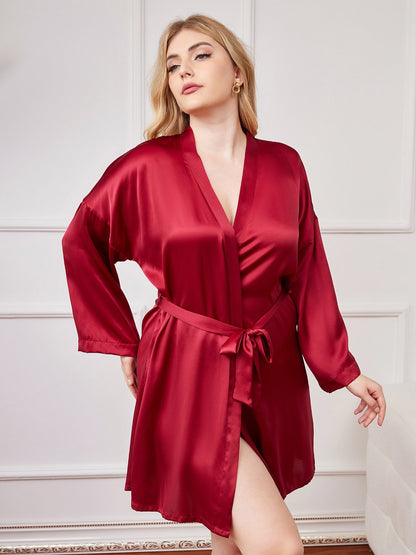 Glanzend Puur Zijden Kimono Badjas Plus Size voor Dames