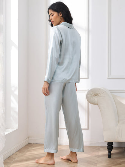Damenpyjama aus 100 % Maulbeerseide mit langen Ärmeln