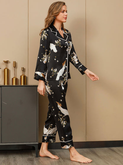 2-delige pyjama van pure zijde met print