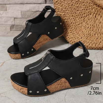 HANNA - Stijlvolle retro sleehak sandalen met rits