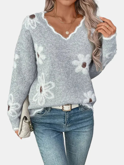 Elara™ | V-hals pullover met bloemenprint