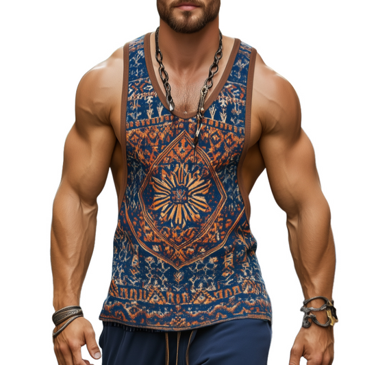 Herren Retro Lässiges Ethno-Stil Tanktop mit Geometrischem Print und Rundhals 99953934TO