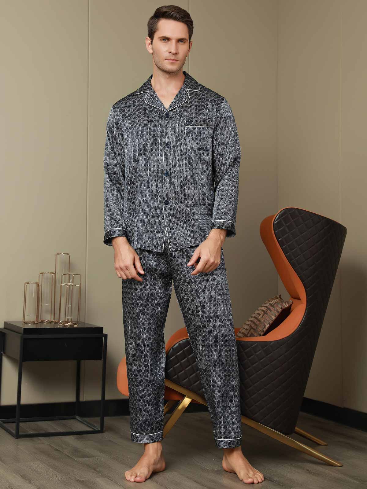 Luxe Zijden Pyjama met Print voor Heren