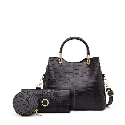 Sac à main femme design crocodile 3 pièces - Valentina