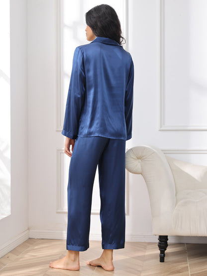 Damenpyjama aus 100 % Maulbeerseide mit langen Ärmeln