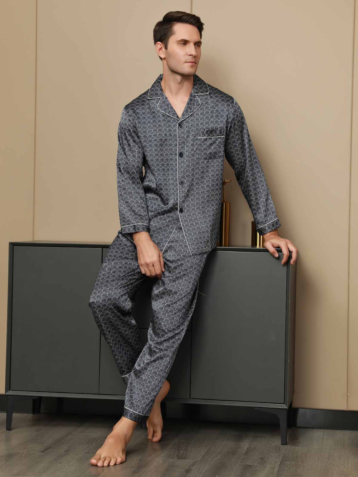 Luxe Zijden Pyjama met Print voor Heren