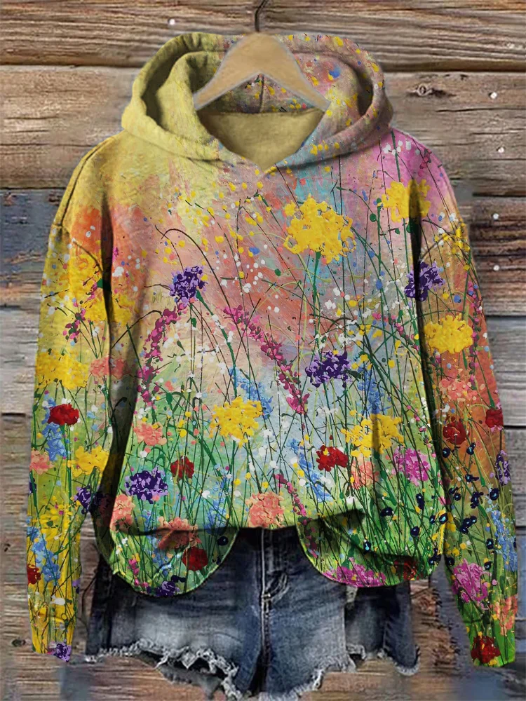 Barneys New York | Bloemen olieverfschilderij kunst comfortabele hoodie