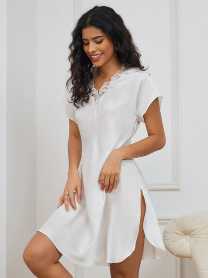 Chemise de Nuit Sexy Fendue sur le côté en Pure Soie