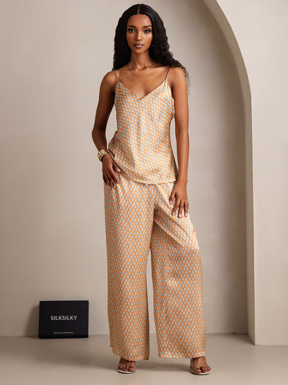 Zijden pyjamaset met camisole en wijde broek
