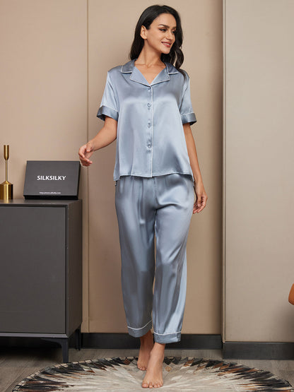Pyjama à Manches Longues en Soie Pure 2Pcs