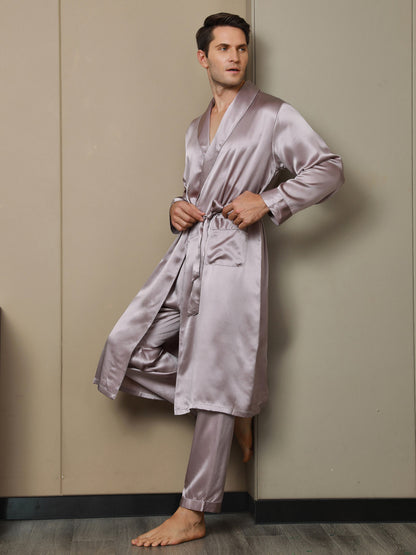 Peignoir Ceinturée à Col Revers En Pure Soie (Sans Pantalon)