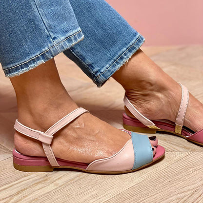 Ellela™ | Asymmetrische roze sandalen met kleurblokken