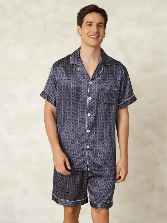 Herenpyjama Puur Zijde Geometrisch Kort 2-Delig