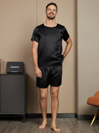 Casual pyjamaset voor heren, van pure zijde, met korte mouwen