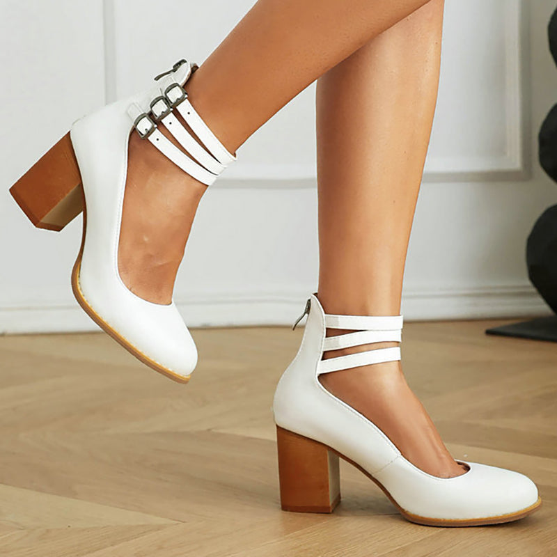 Casilda | Glatte Sandalen mit Knöchelriemen und dickem Absatz