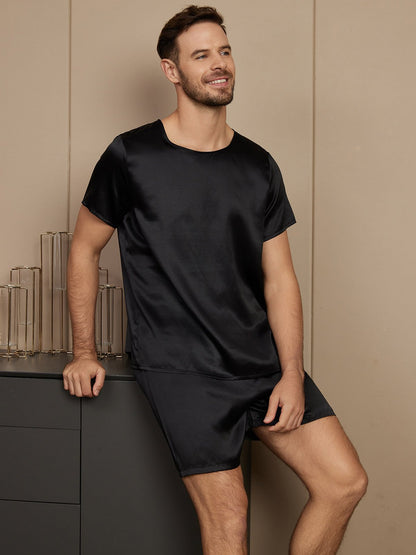 Casual pyjamaset voor heren, van pure zijde, met korte mouwen
