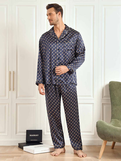 Herenpyjama met omgeslagen kraag van pure zijde