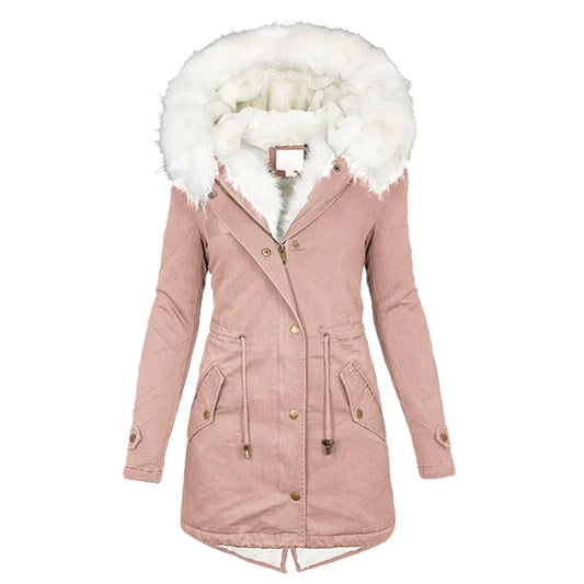 Violet | Warmer Parka-Mantel mit Kunstfellkapuze in Blush Pink