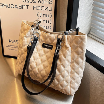 Doorgestikte shopper voor dames met dubbel hengsel en metalen ketting - Eloisa