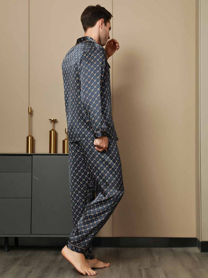 Pyjama en Pure Soie à Revers Imprimé pour Homme
