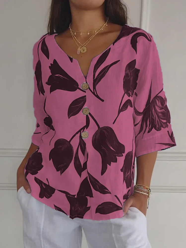 Sanne™ | Bloemenprint blouse met knoopsluiting