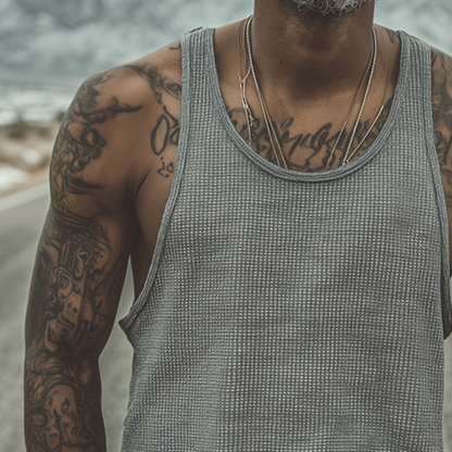 Men's Retro Casual Waffle Crew Neck Tank Top MTA1433G6TO