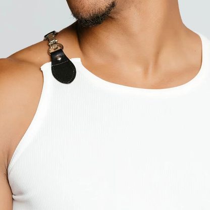 Men's Slim Fit Round Neck Leather Button Tank Tops MTA1187F4X