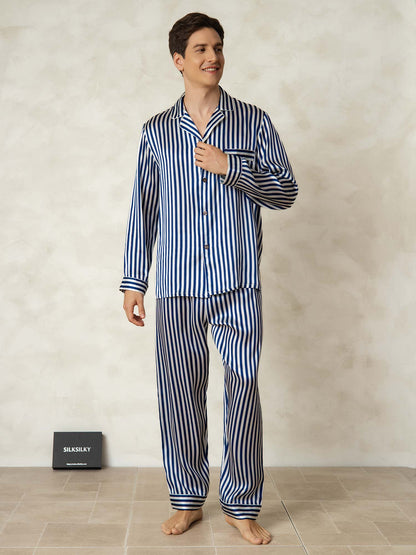 Ensemble Pyjama à Manches Longues à Revers pour Homme en Soie