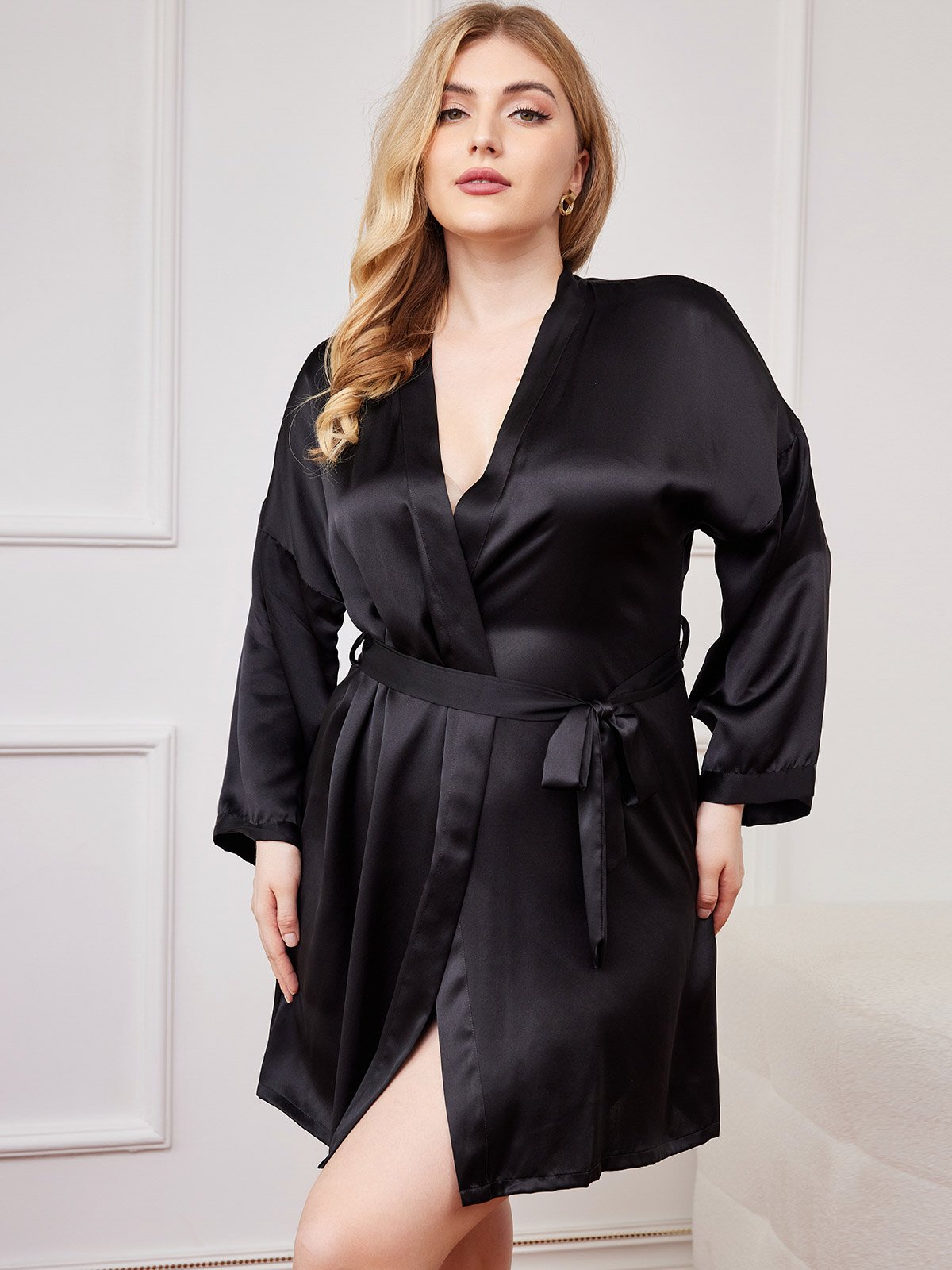 Glanzend Puur Zijden Kimono Badjas Plus Size voor Dames