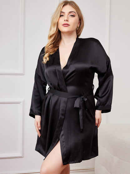 Glanzend Puur Zijden Kimono Badjas Plus Size voor Dames