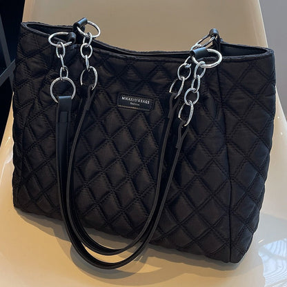 Doorgestikte shopper voor dames met dubbel hengsel en metalen ketting - Eloisa