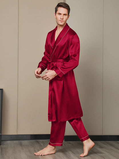 Peignoir Ceinturée à Col Revers En Pure Soie (Sans Pantalon)