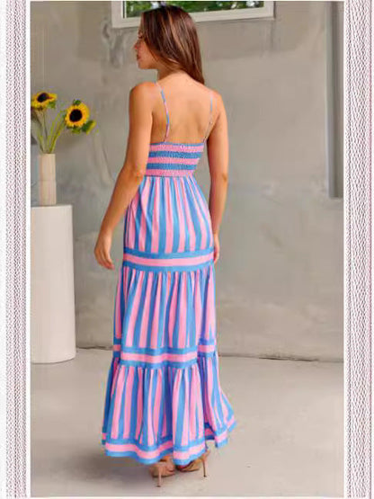 Marisol | Gestreiftes Maxikleid mit Trägern und Taschen