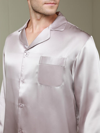 Luxe zijden pyjamaset voor heren met revers, 2-delig