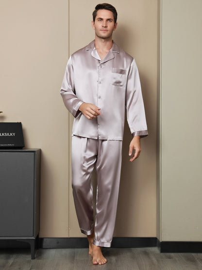 Ensemble Pyjama à Manches Longues à Revers pour Homme en Soie