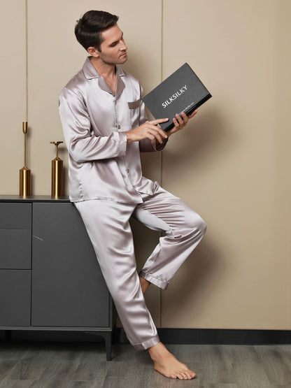 Luxe zijden pyjamaset voor heren met revers, 2-delig