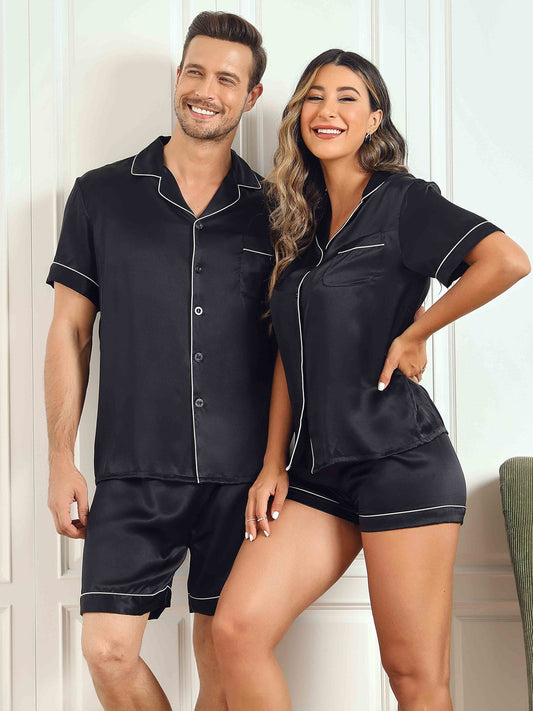 Puur Zijden Korte Pyjamaset voor Koppels Totaal 4 Stuks