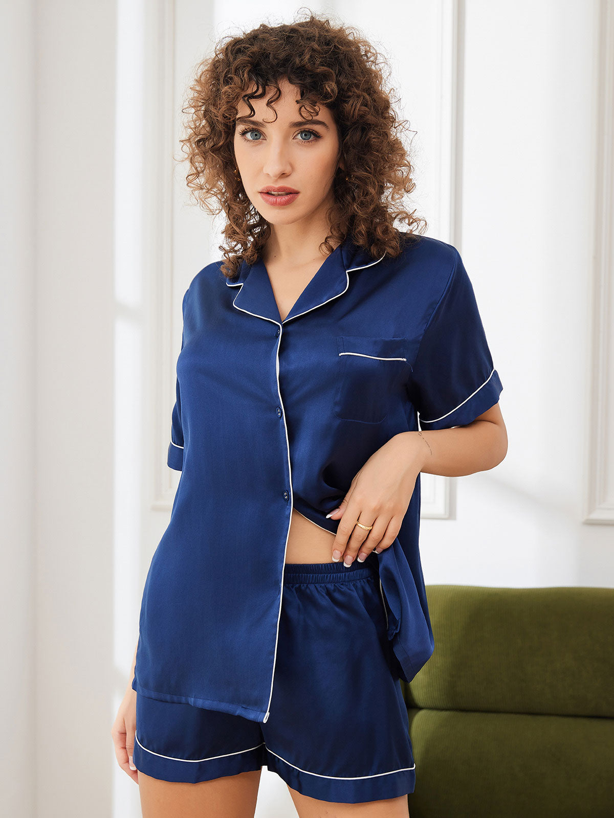Short pyjamaset van pure zijde