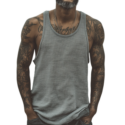 Men's Retro Casual Waffle Crew Neck Tank Top MTA1433G6TO