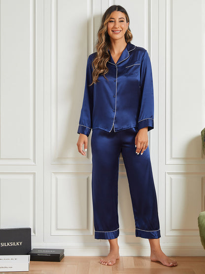 Ensemble de Pyjama Classique à Bordure en Soie Pure