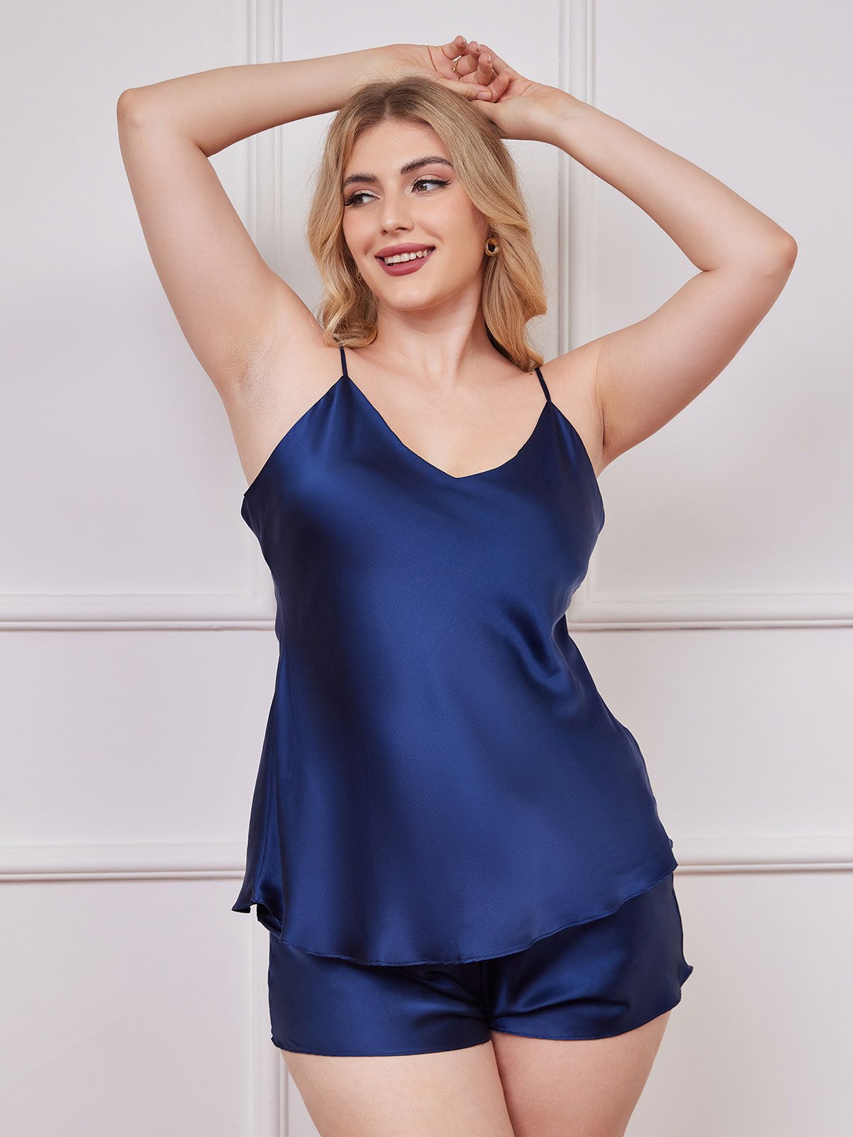 Set van pure zijden spaghettibandjes caraco plus size