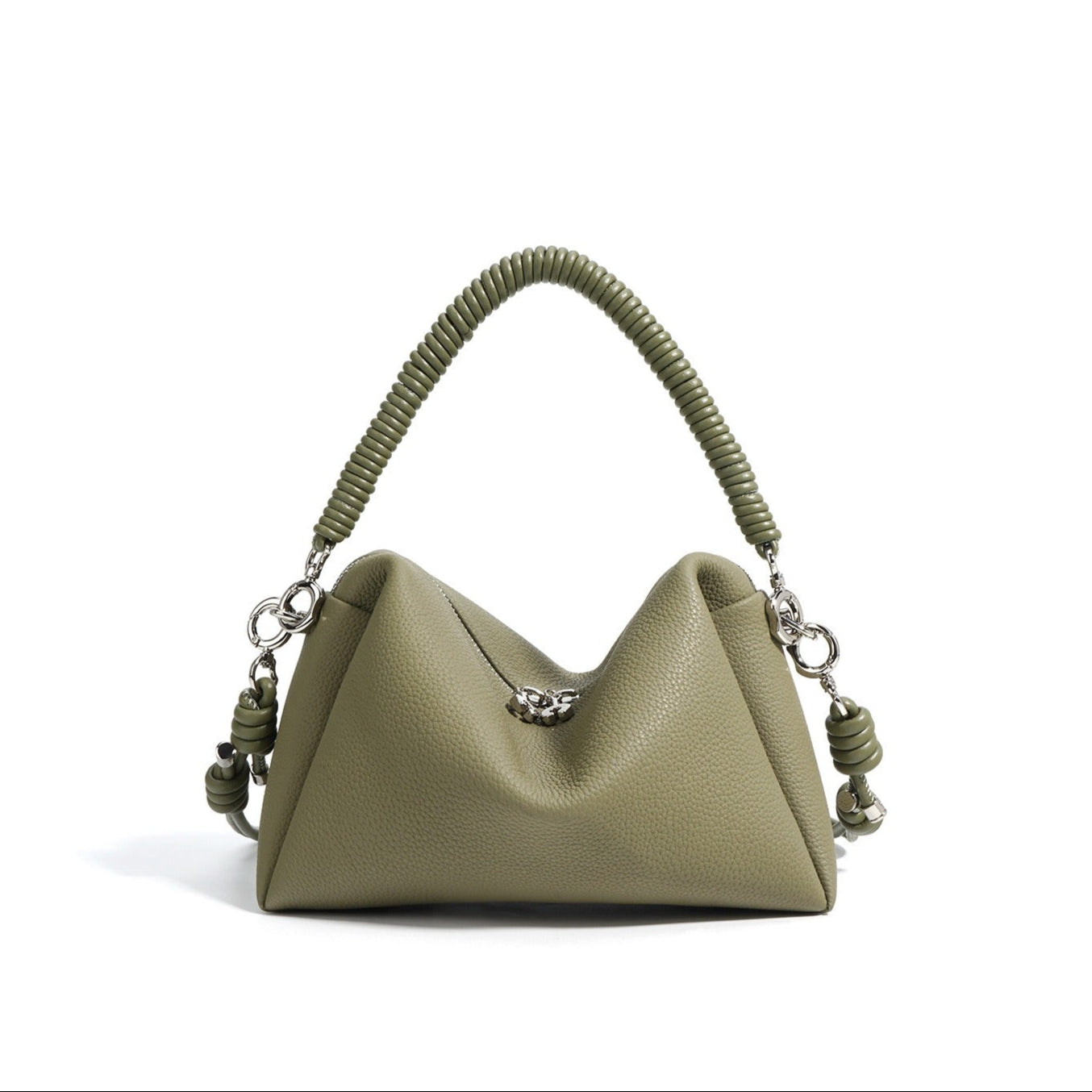 Dames schoudertas van echt leer met gevlochten handvat modern design - Mireya