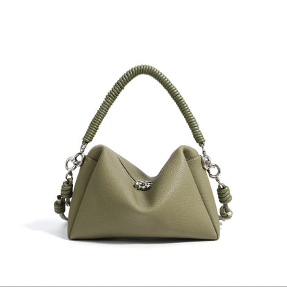 Dames schoudertas van echt leer met gevlochten handvat modern design - Mireya