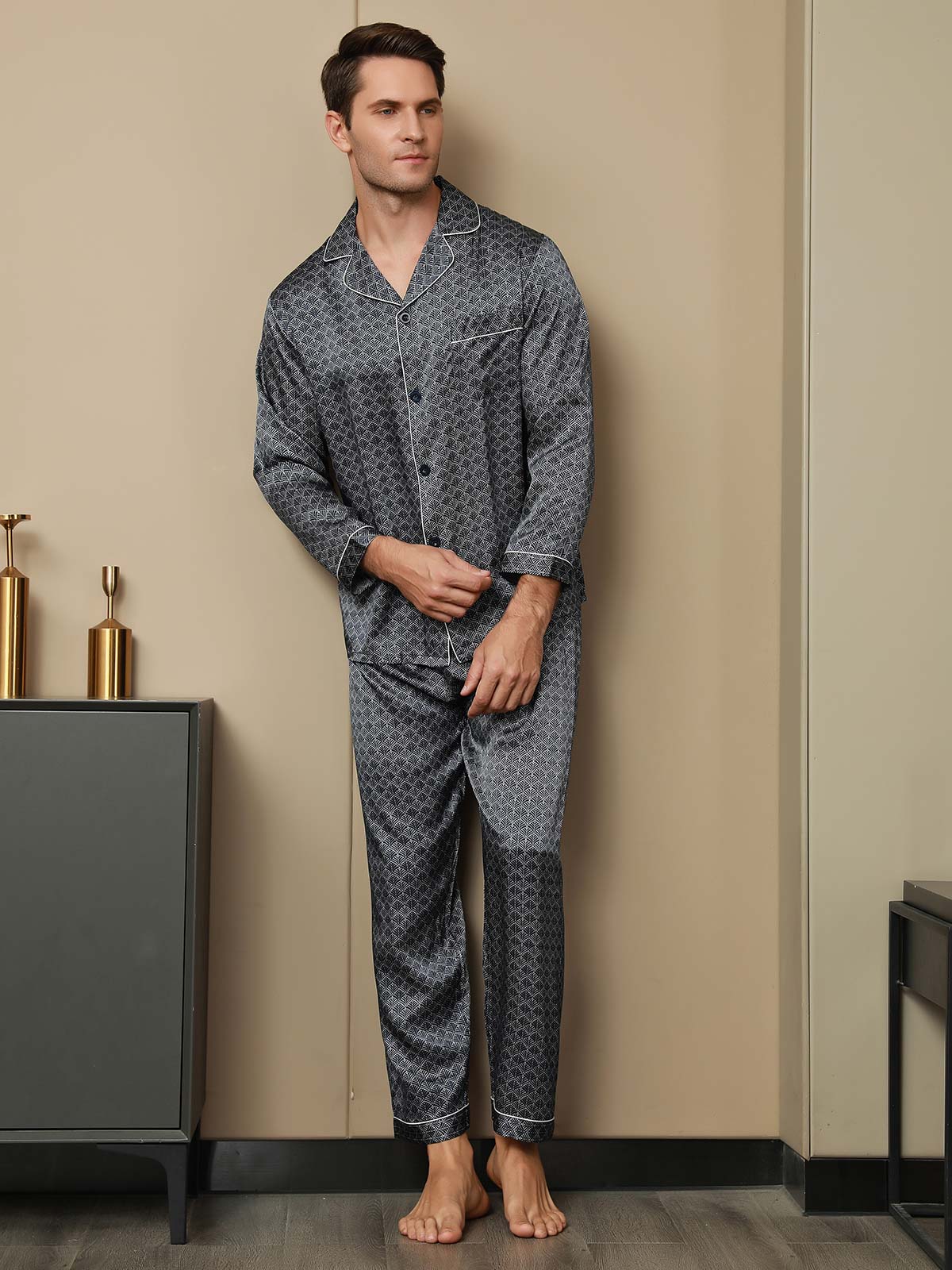 Luxe Zijden Pyjama met Print voor Heren